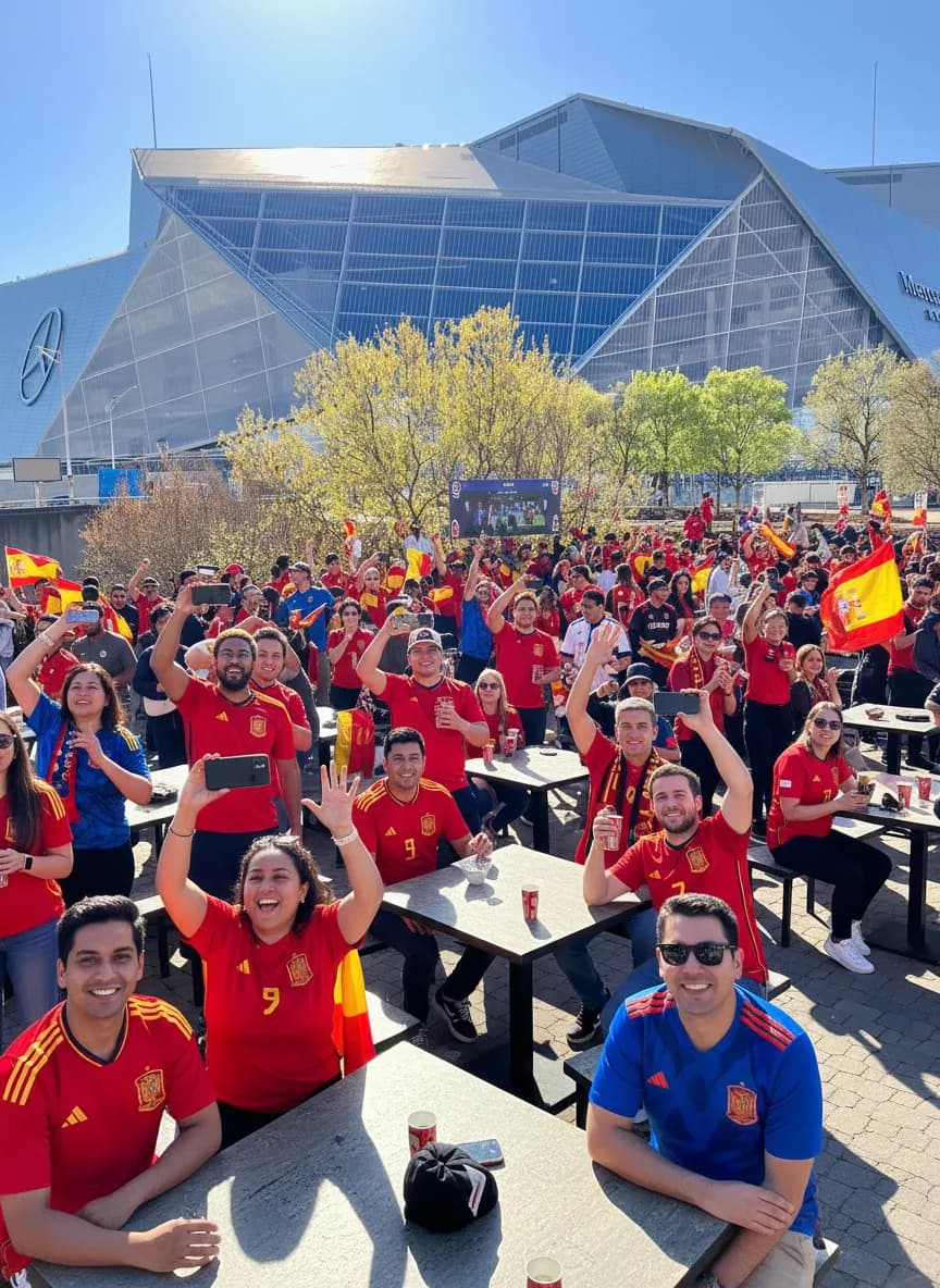 Spain fans moving through Atlanta around Lamine Yamal World Cup buzz