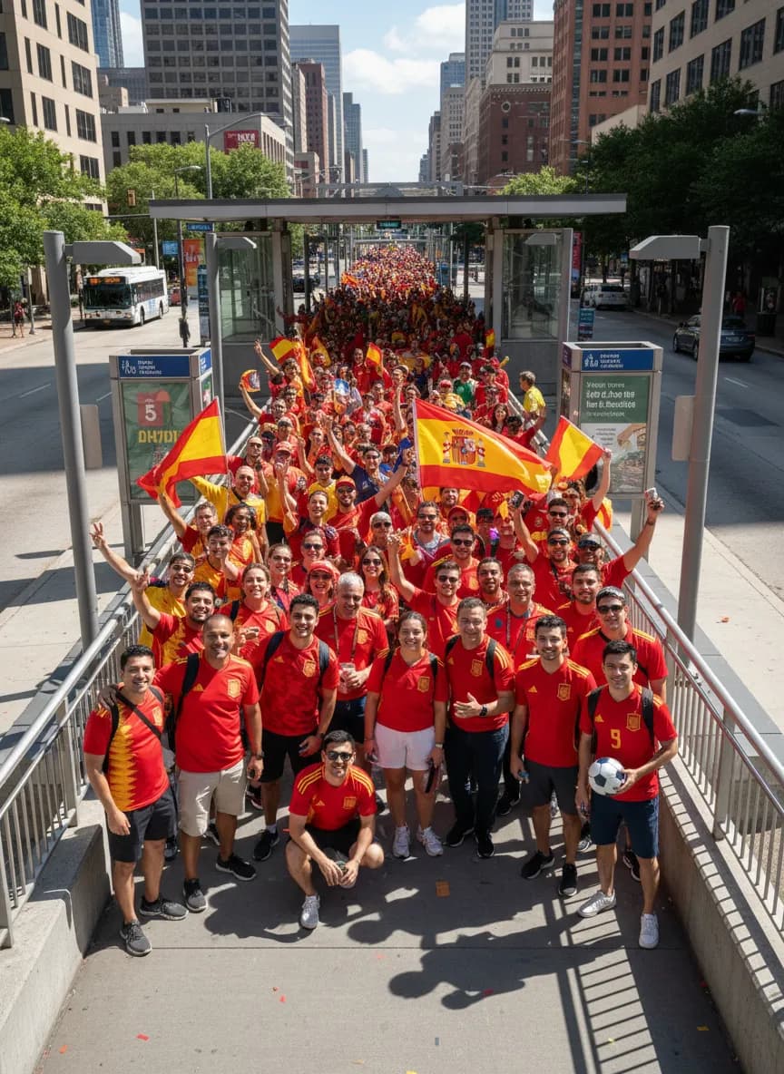 Bright real-scene World Cup fan atmosphere for Spain in Atlanta