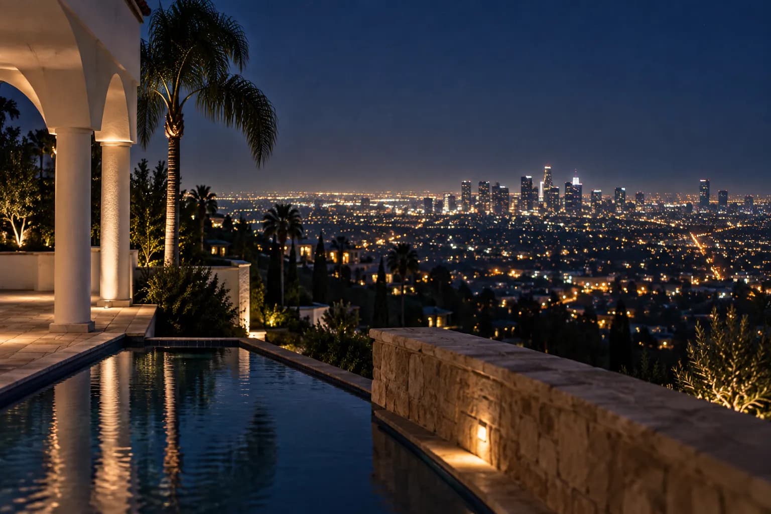 A city spread out below a hillside viewpoint at night
