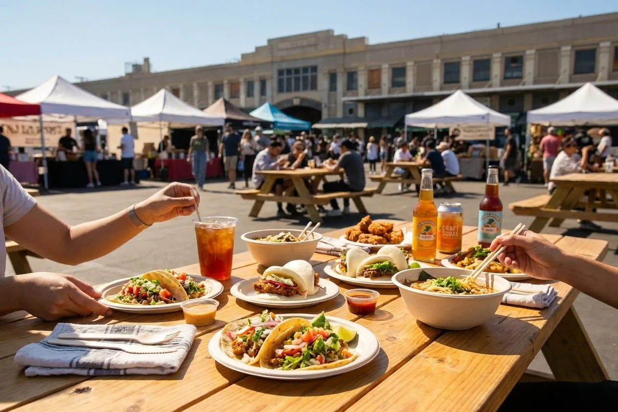 A busy outdoor food spread at Smorgasburg LA