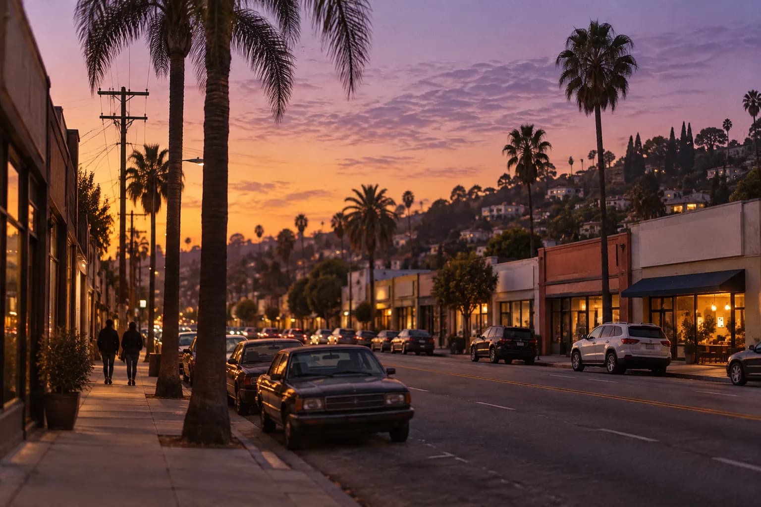 A stretch of Sunset Boulevard in Echo Park in the evening
