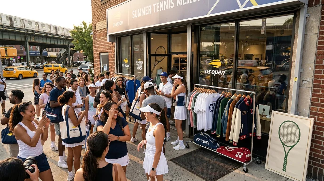 Bright US Open tennis atmosphere illustrating Limited Tennis Merch Releases Worth Tracking This Summer.