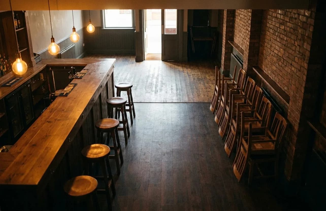 The quiet end of a country bar before the crowd arrives