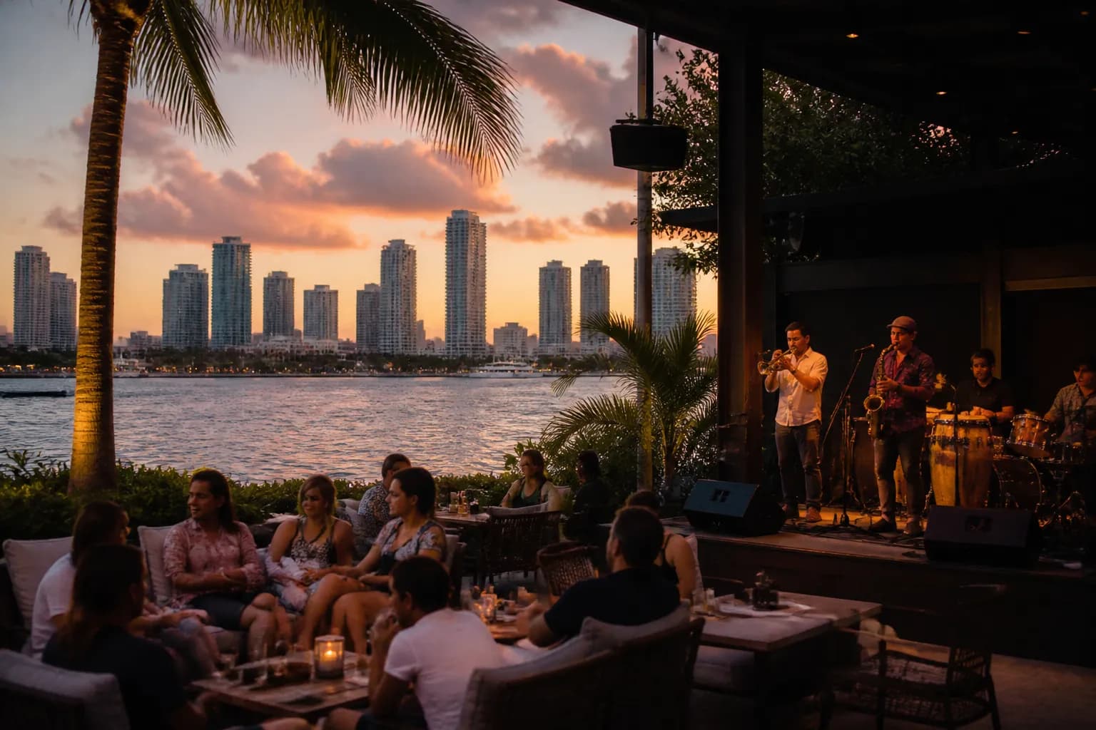 Realistic Miami food and neighborhood scene