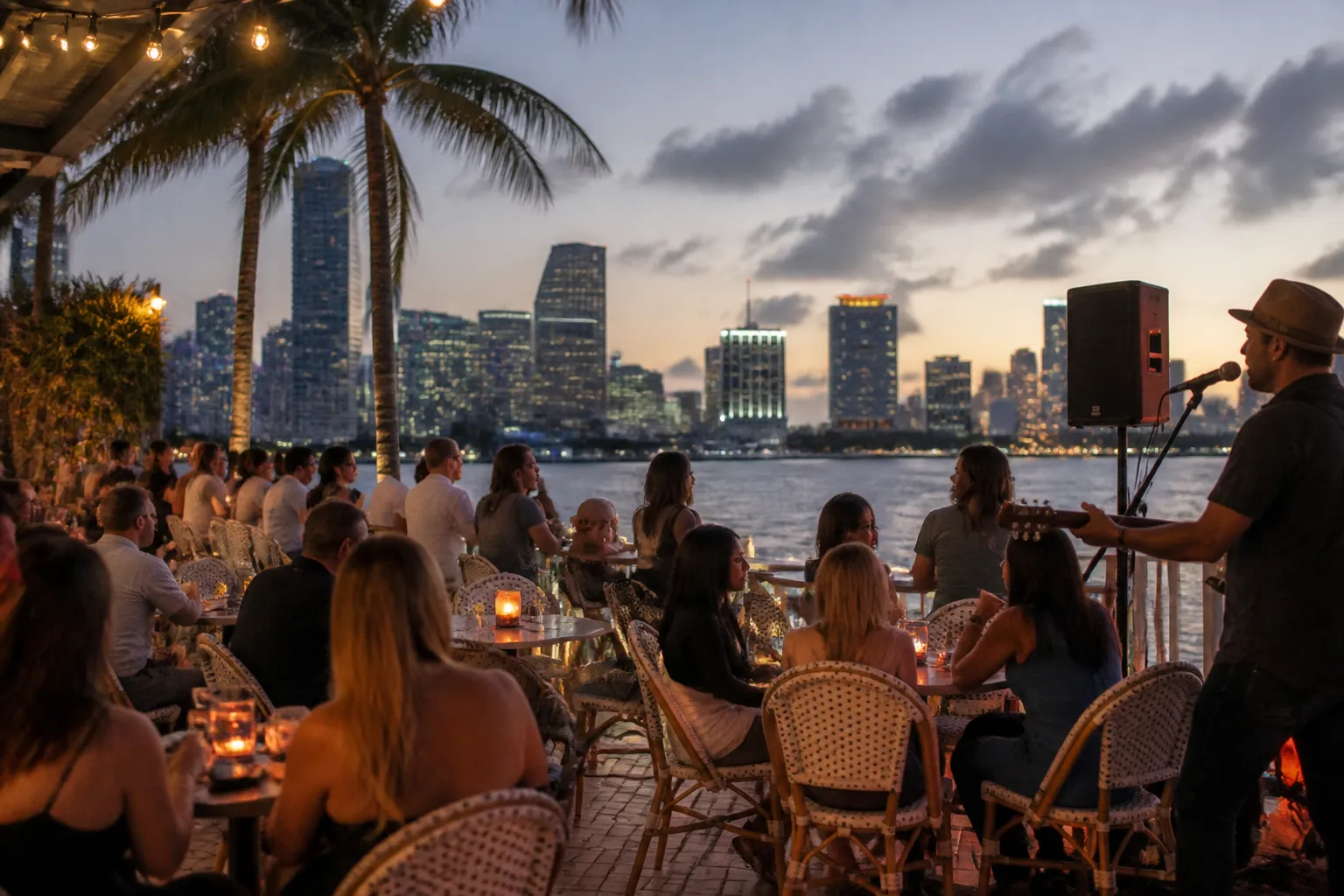 Realistic Miami food and neighborhood scene