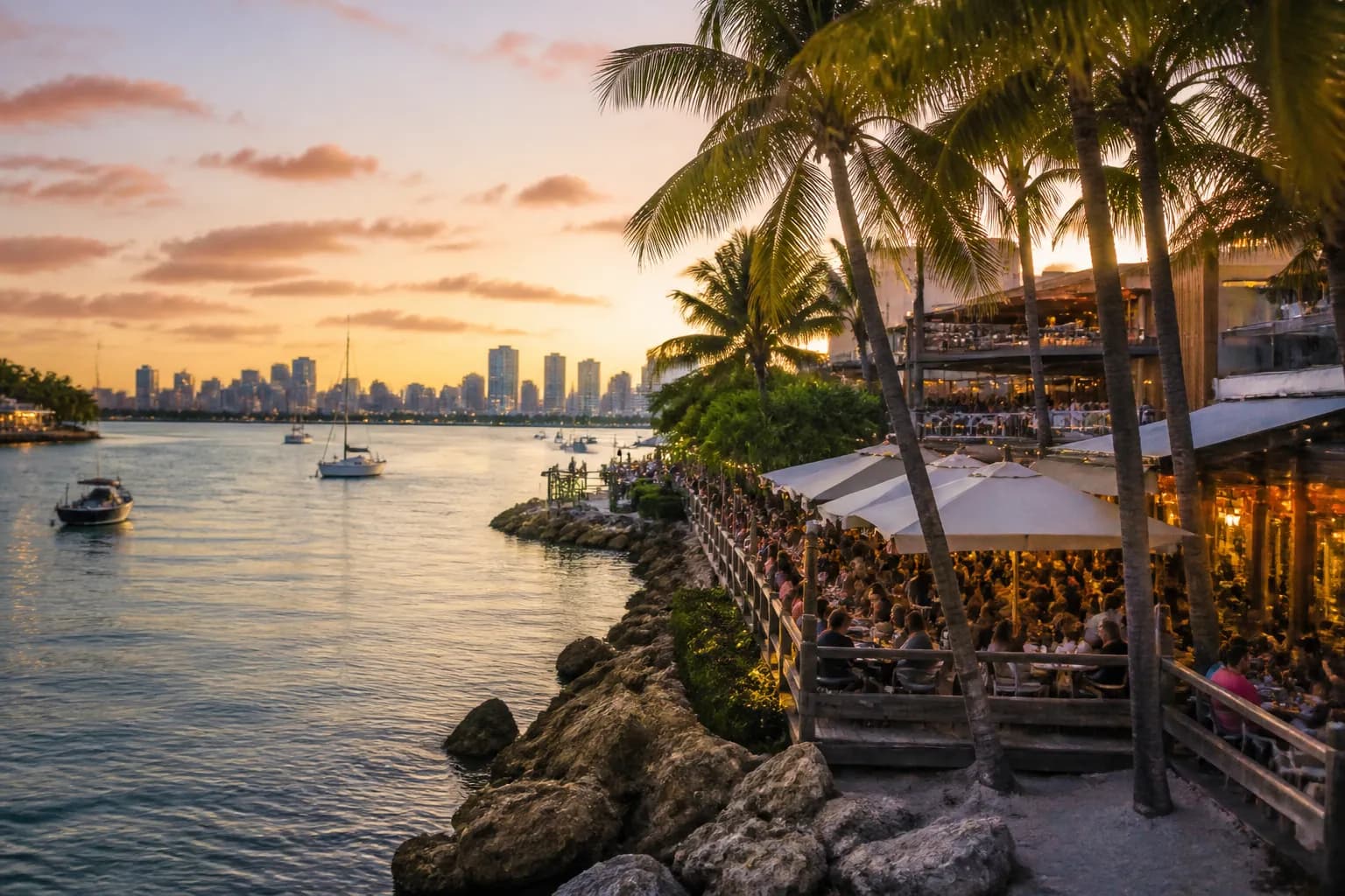 Realistic Miami food and neighborhood scene