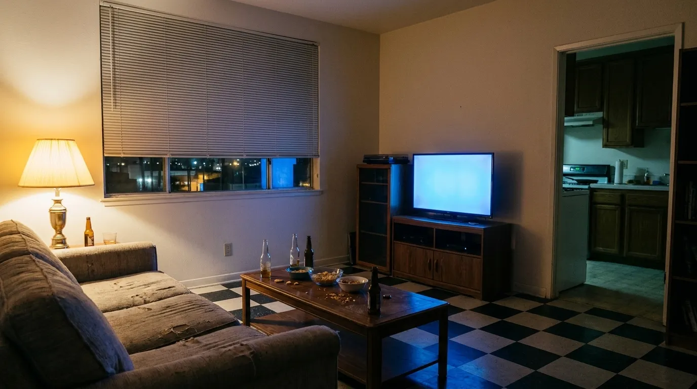 Living room with television and snacks prepared for a watch party