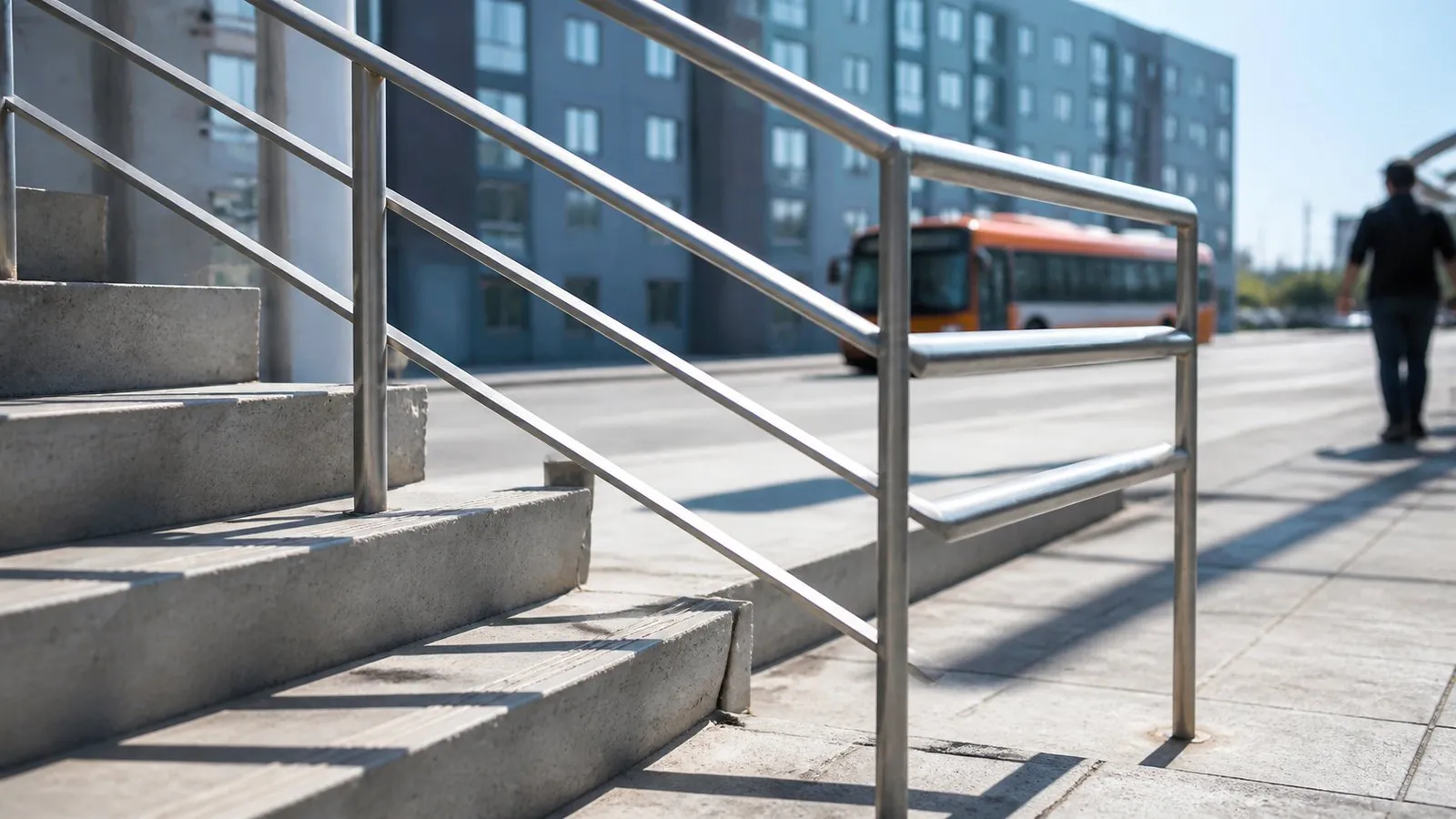Street-level view of Wilshire/Vermont station stairs and sidewalk in Koreatown.