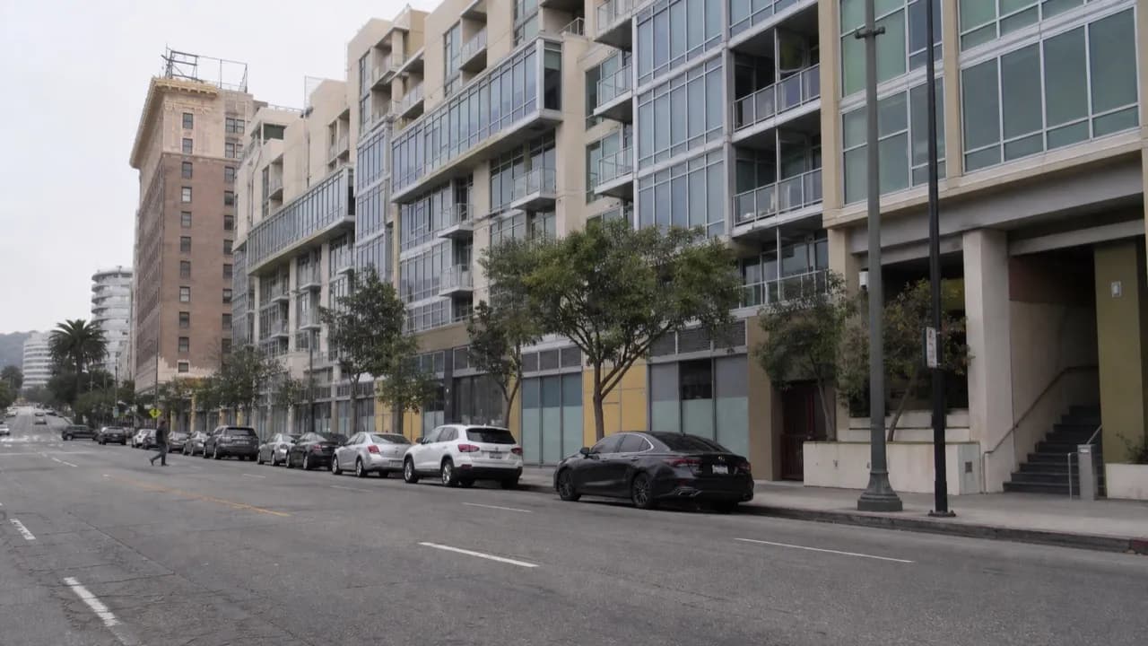 Hollywood side street with low commercial frontages