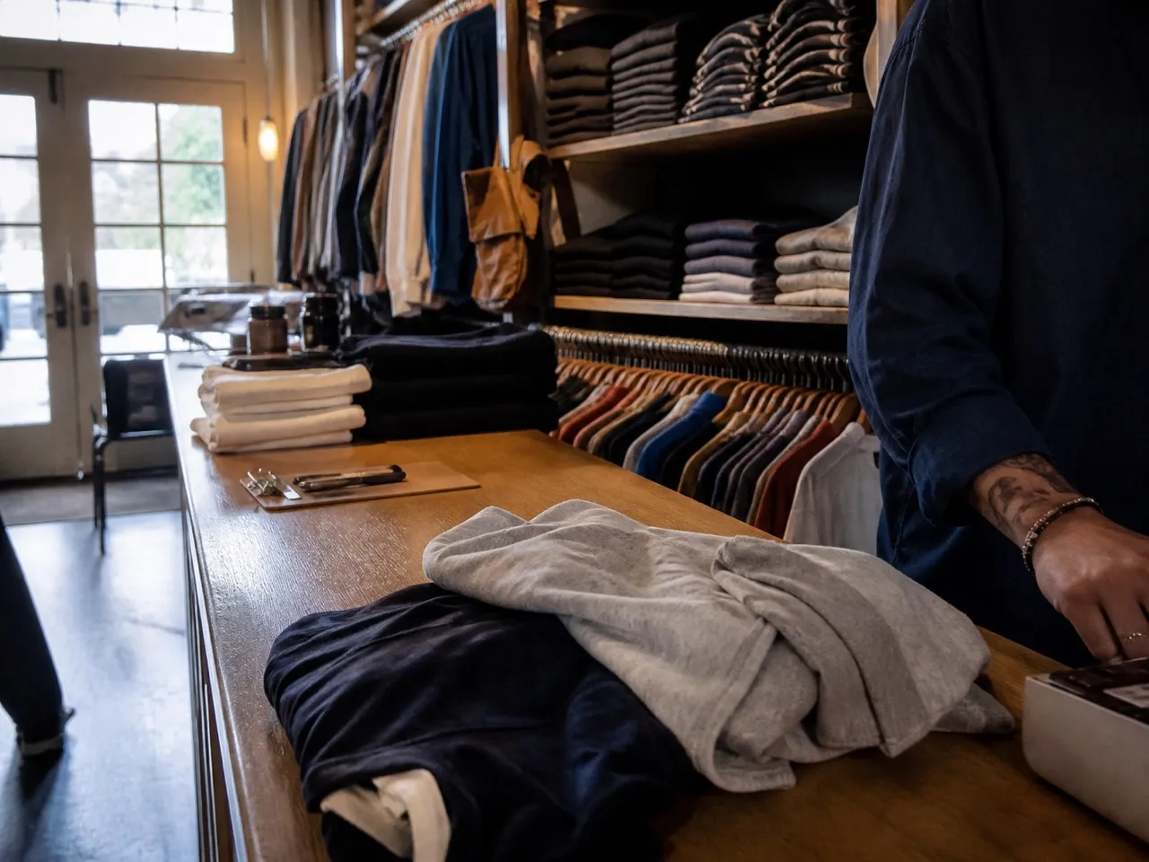Vintage shop interior with racks and a small counter