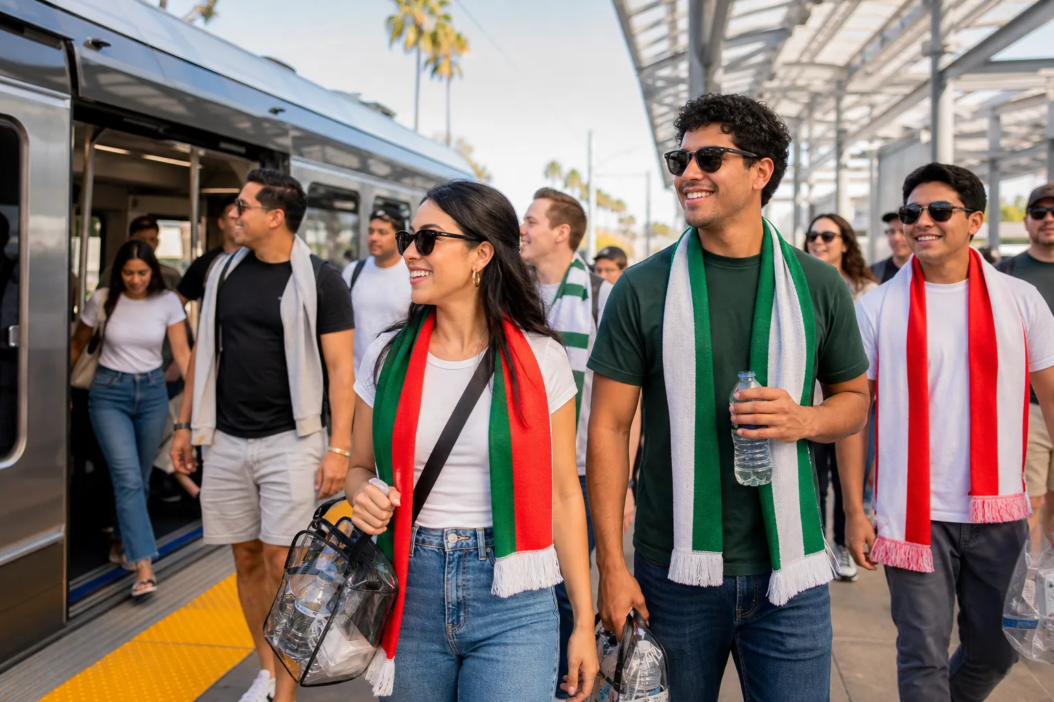 Los Angeles fans using a bright transit route for a World Cup stadium day