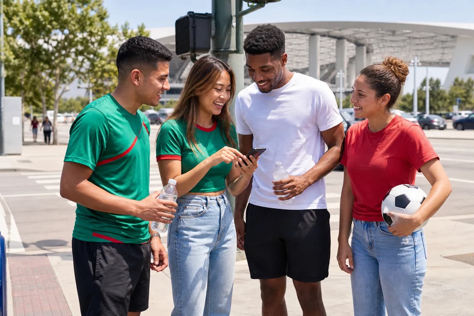 Los Angeles fans choosing a planned pickup point after a World Cup match