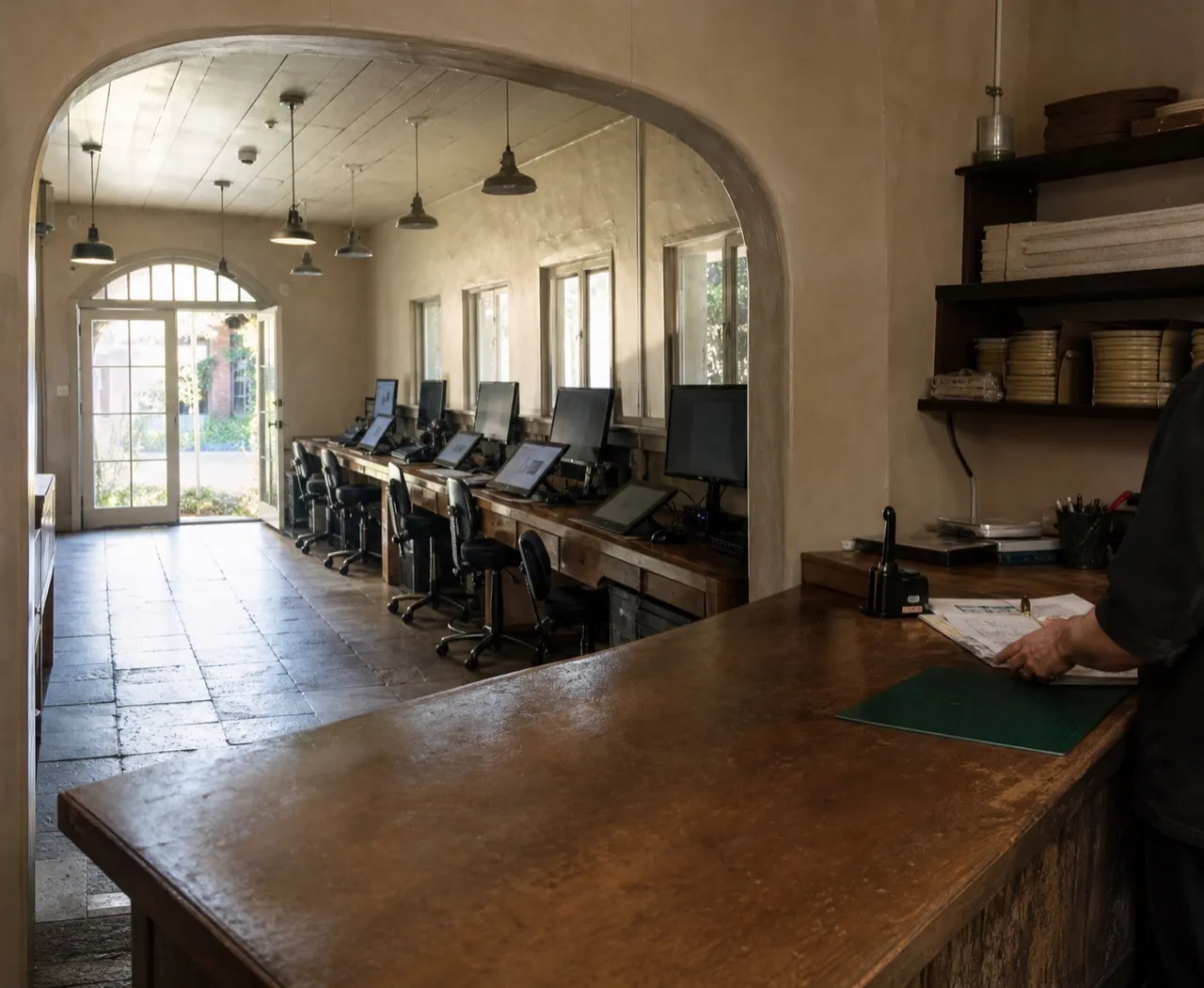 Row of workstations in a teaching studio