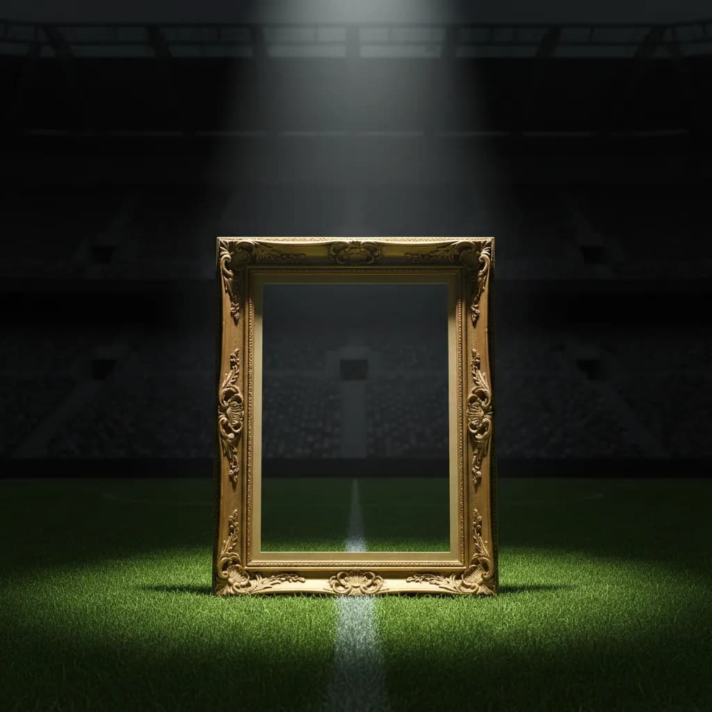 Golden frame on a football pitch symbolizing DR Congo's living statue fan performance art