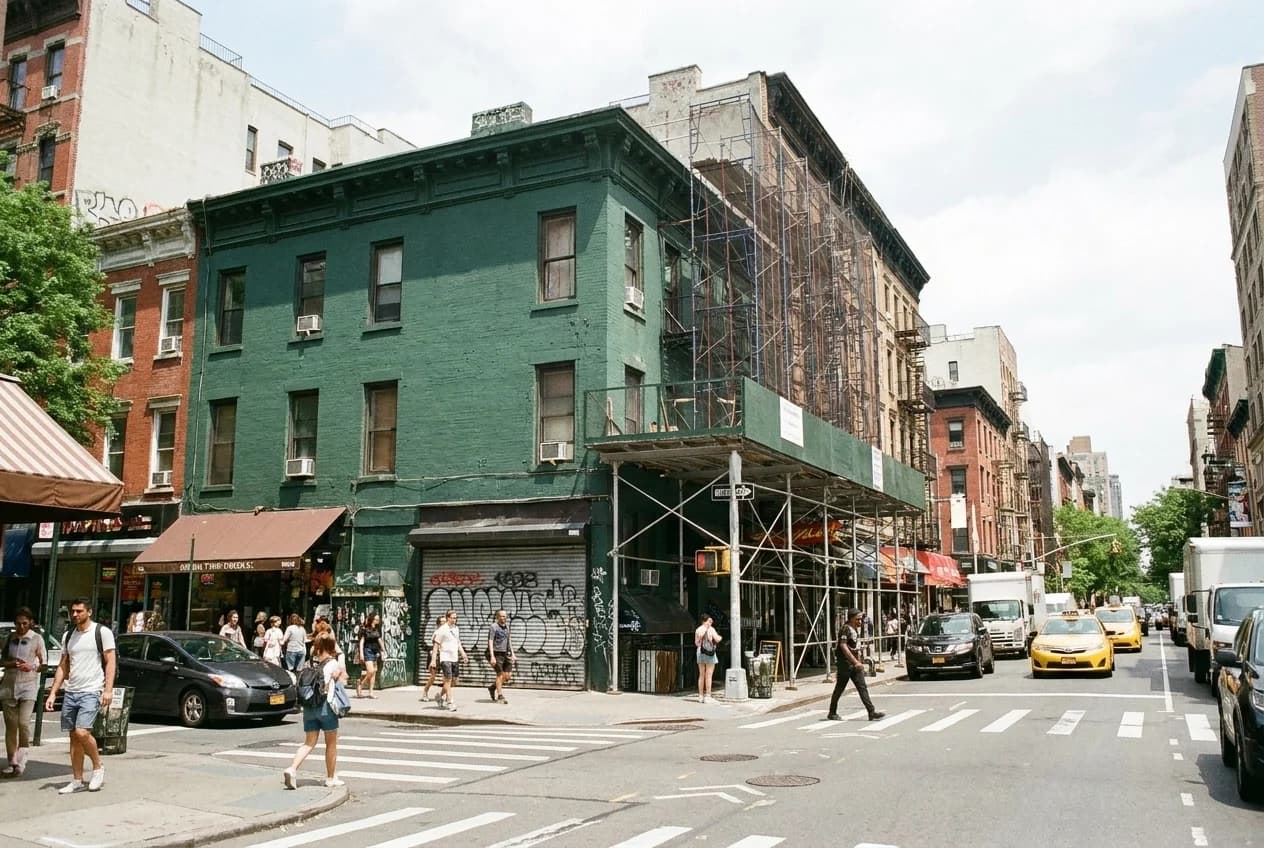 St Marks Place and First Avenue intersection during weekday lunch hour
