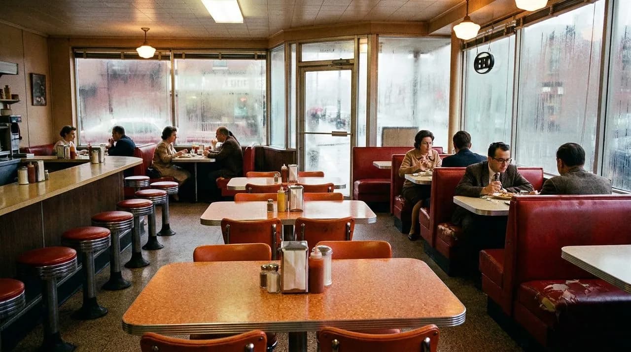 Lu's Sweet Shoppe's diner booths when the pierogi steam fogs the windows