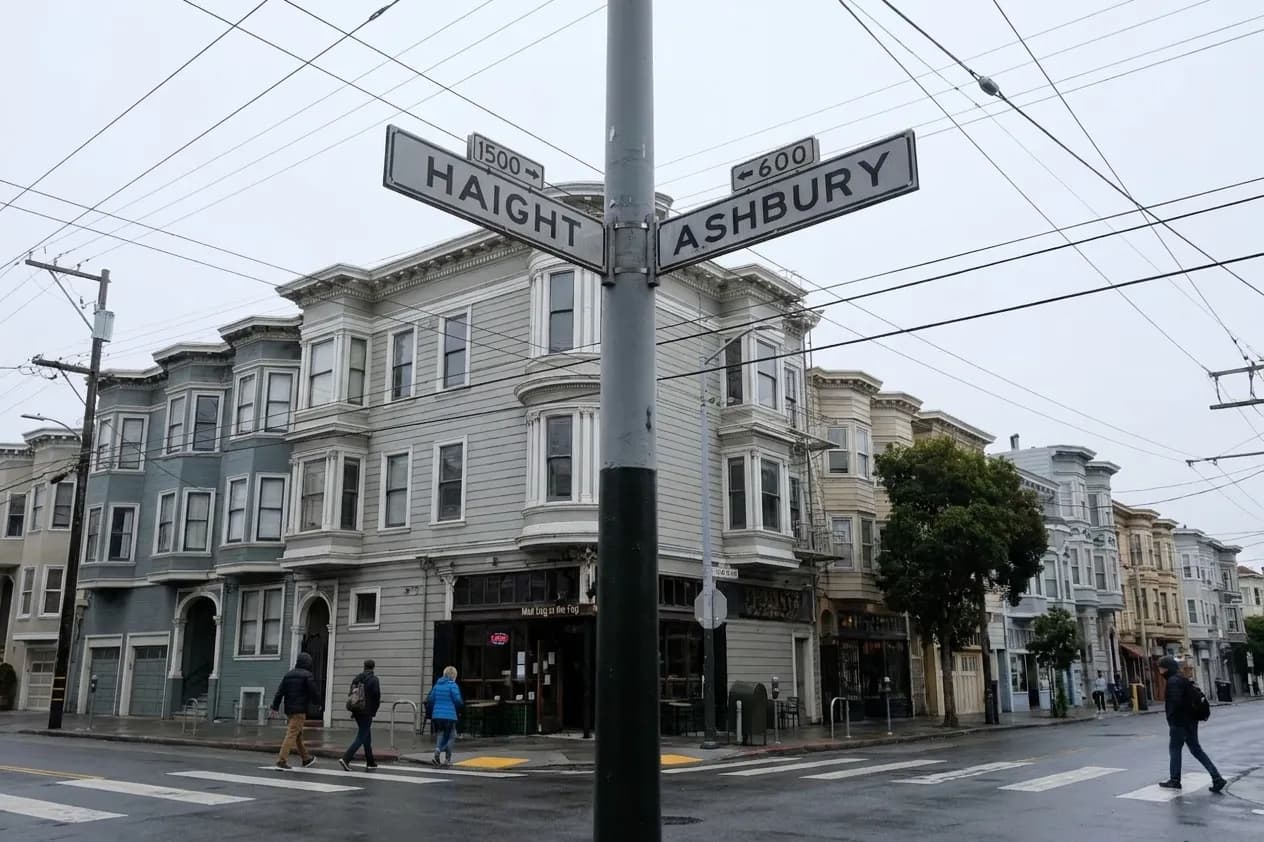 Haight and Ashbury street intersection in San Francisco near Mad Dog in the Fog