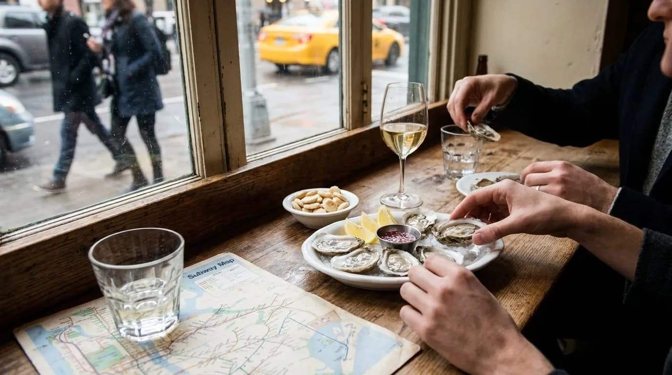 Editorial NYC detail for Manhattan Oyster Happy Hours That Still Feel Unhurried