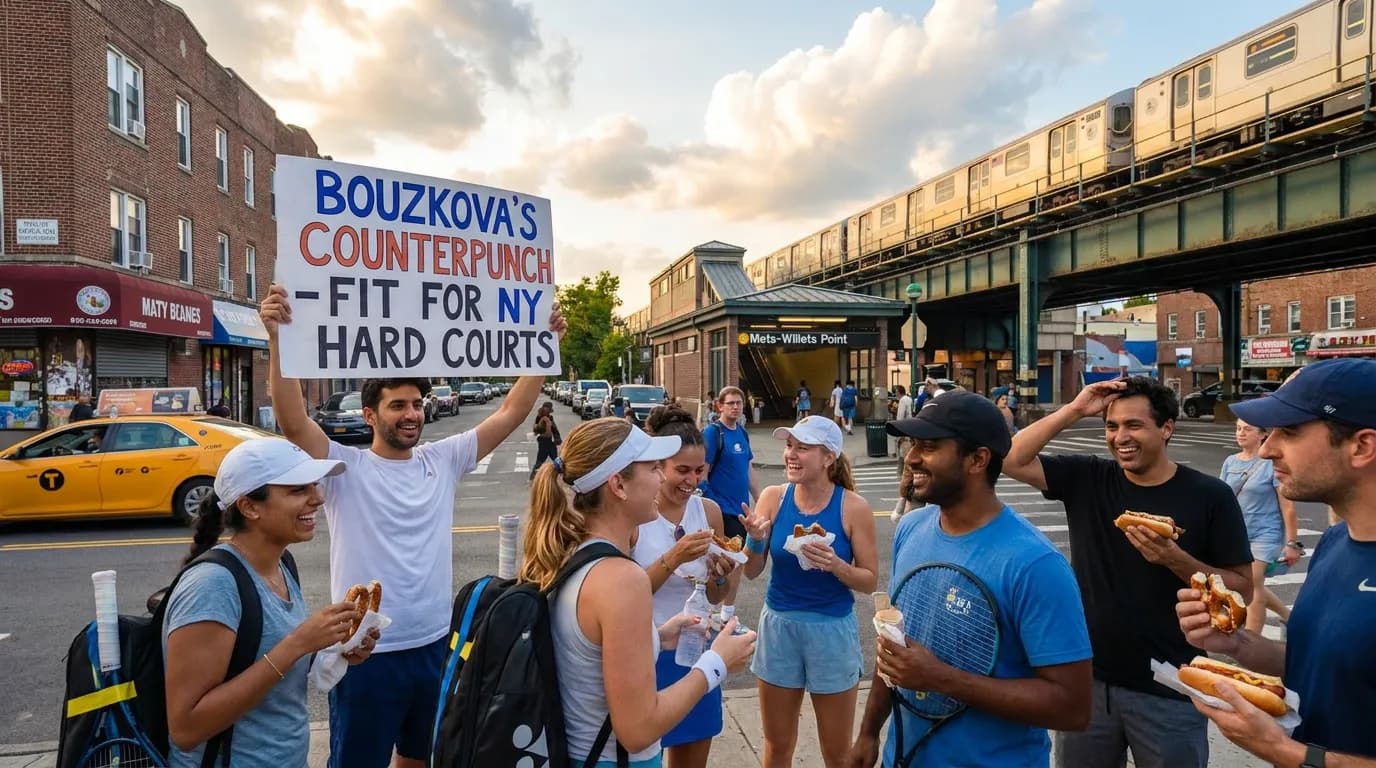 Bright US Open tennis atmosphere illustrating Marie Bouzkova’s Counterpunching Fit for New York Hard Courts.