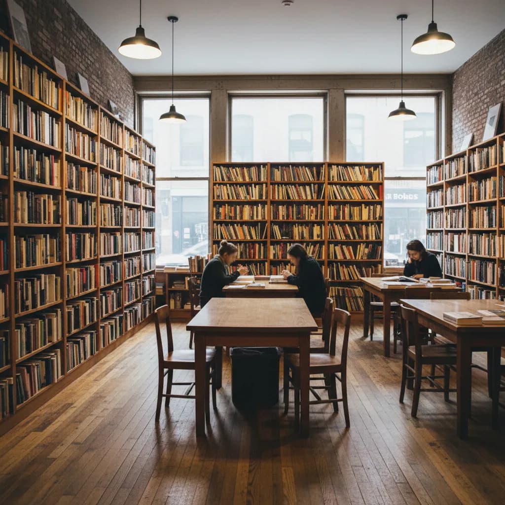 Editorial-style realistic scene inspired by Mast Books in New York.