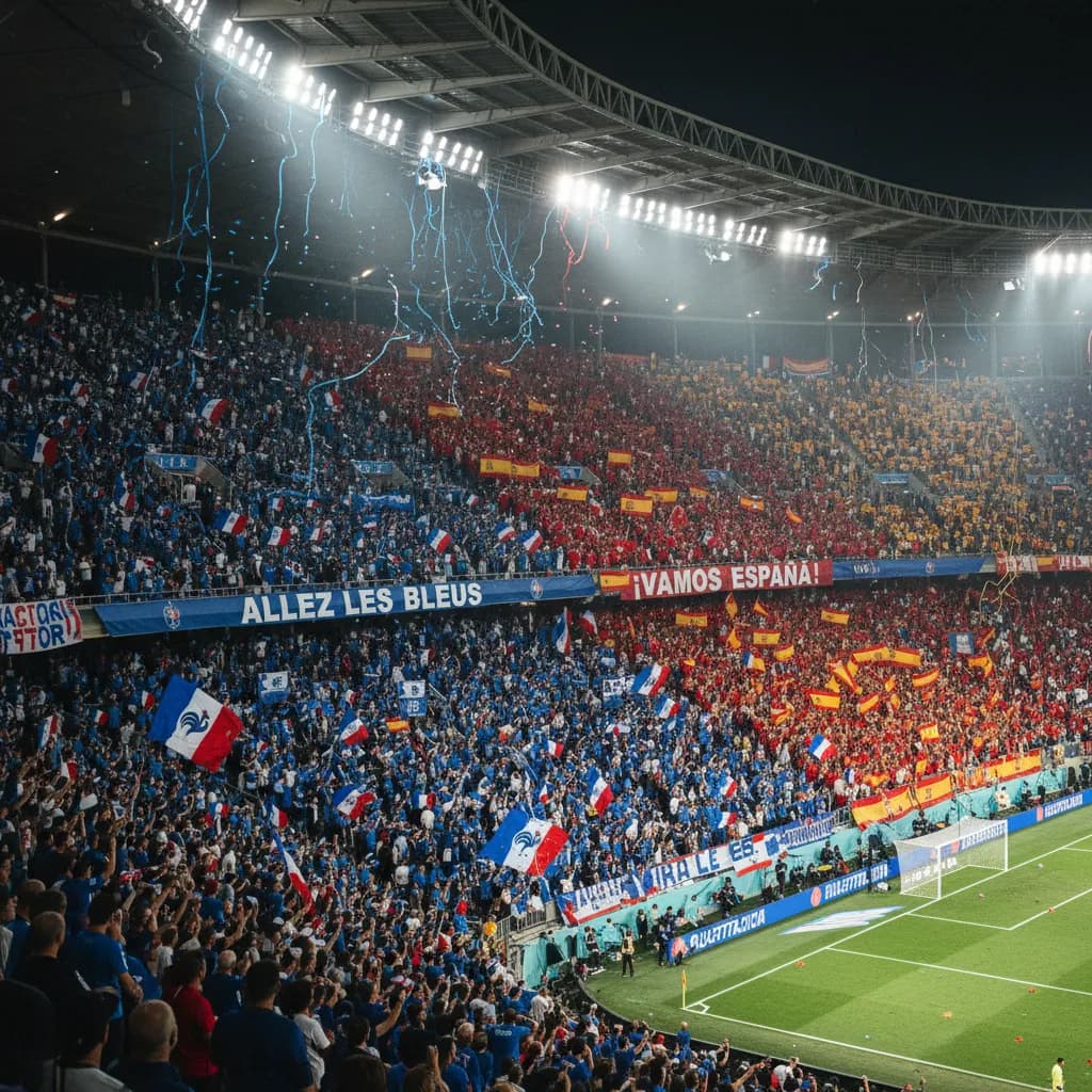 Mbappé and Yamal dribbling in France blue and Spain red during World Cup 2026