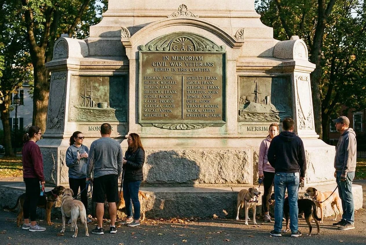 McGolrick Park's Civil War Ironclad Monument When Greenpoint Dog Walkers Circle at Dusk
