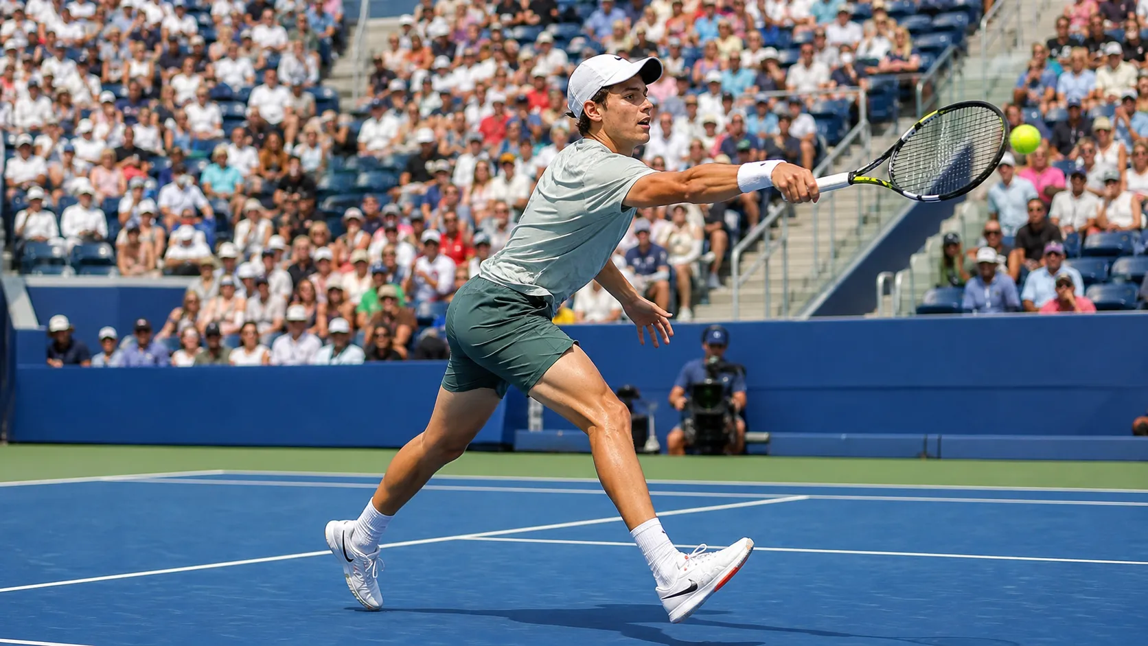 Photorealistic US Open tennis scene for Men’s US Open Contenders Outside the Sinner-Alcaraz Spotlight.
