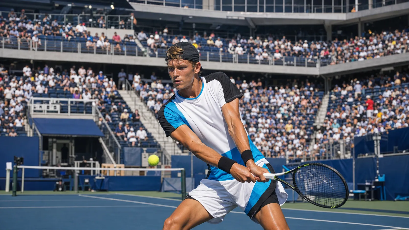 Photorealistic tennis scene illustrating Men’s US Open Contenders Outside the Sinner-Alcaraz Spotlight.