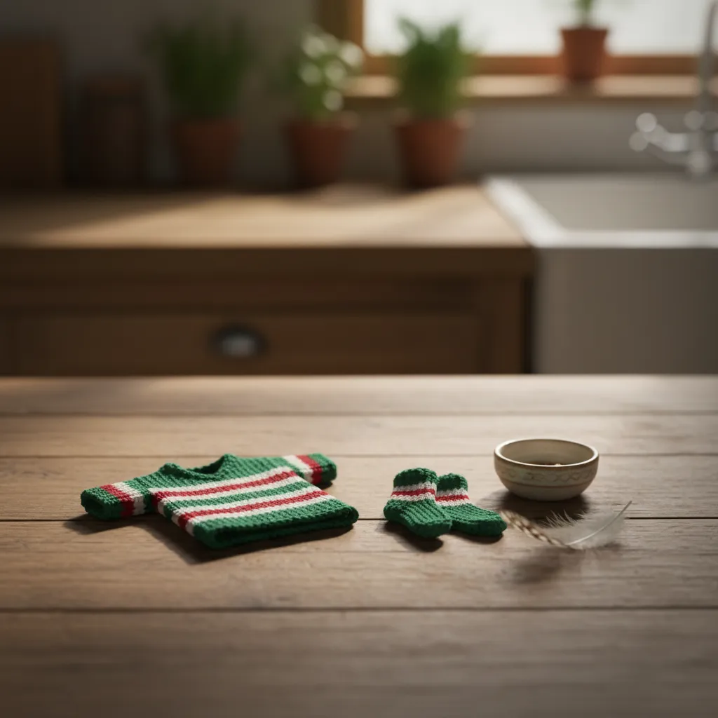 Miniature green-white-red jersey and socks on wooden table