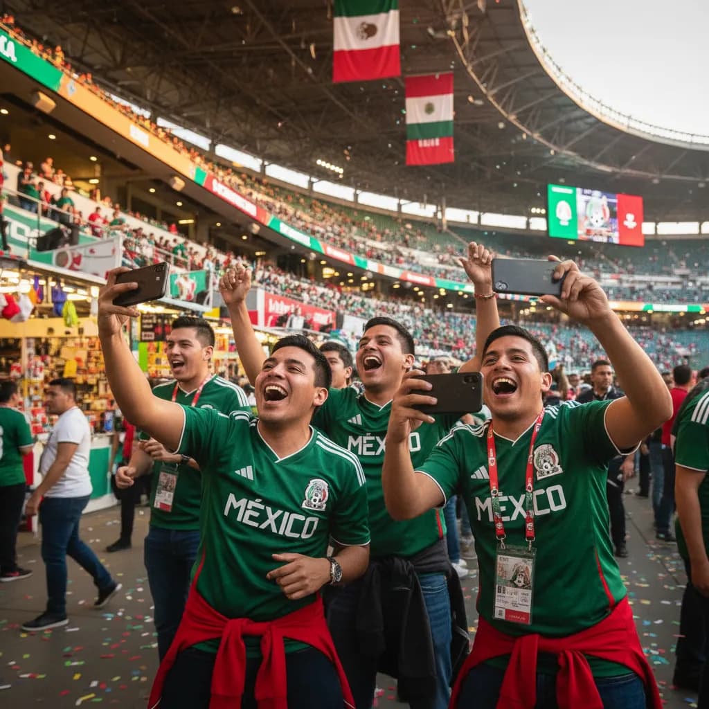 Mexico fans waving flags in a packed stadium in Mexico City