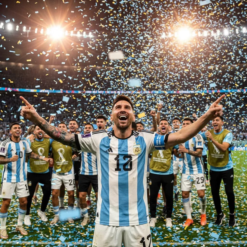 Argentina fans waving flags in a packed Miami stadium during World Cup 2026