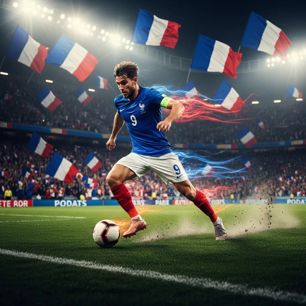 Argentine maestro in blue-and-white settling the ball at golden hour