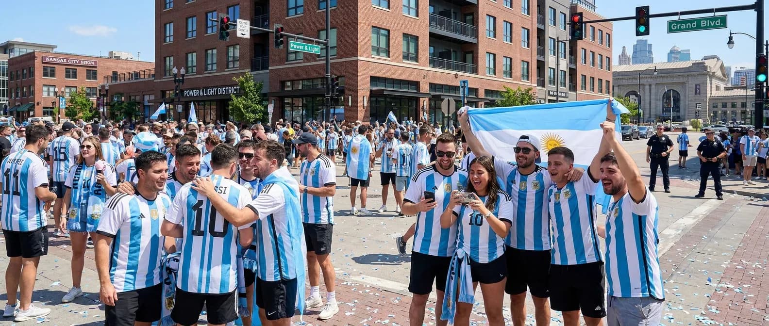Argentina supporters in Kansas City celebrating Lionel Messi hat-trick buzz during World Cup 2026