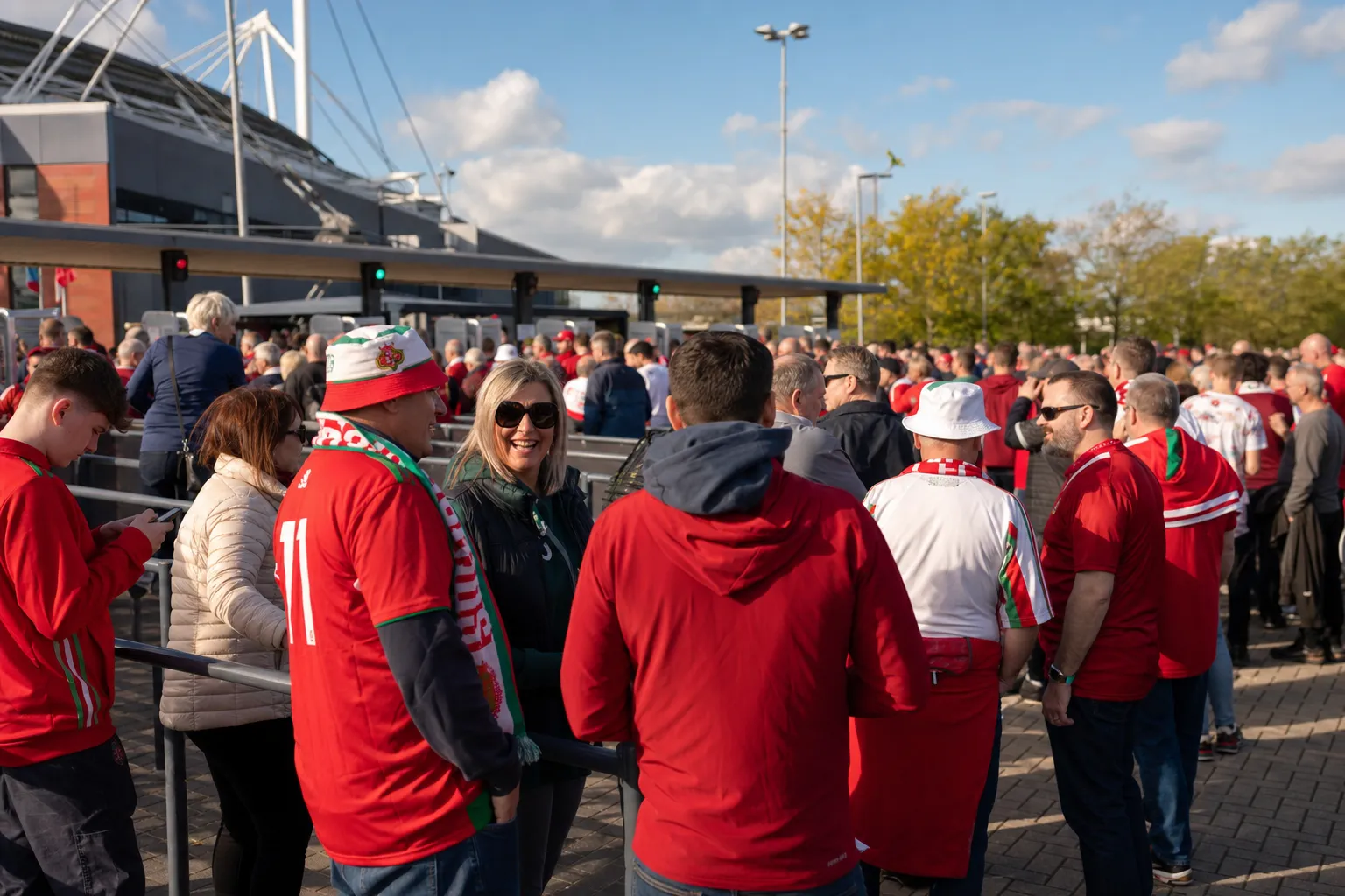 World Cup supporters navigating New York · New Jersey during match day.