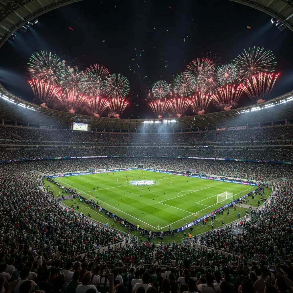 Estadio Azteca lit up for the 2026 World Cup opening match between Mexico and South Africa