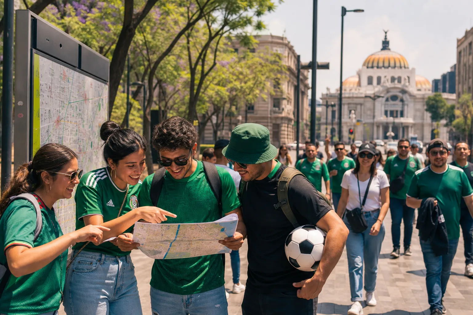Mexico City fans checking a World Cup match-day route