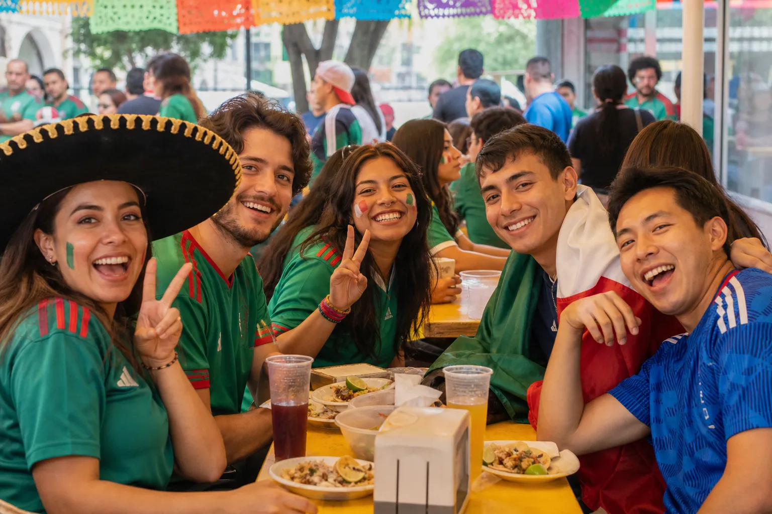 Mexico City fans using a post-match wait or food stop as part of the route
