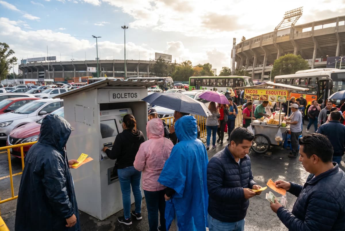 A bright practical scene for mexico city stadium carretera parking and metro guide.