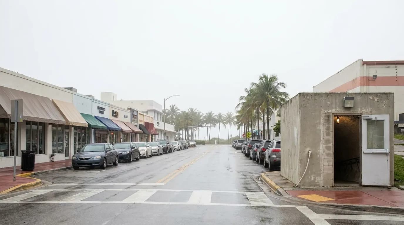 Alton Road commercial corridor in South Beach on a hazy morning