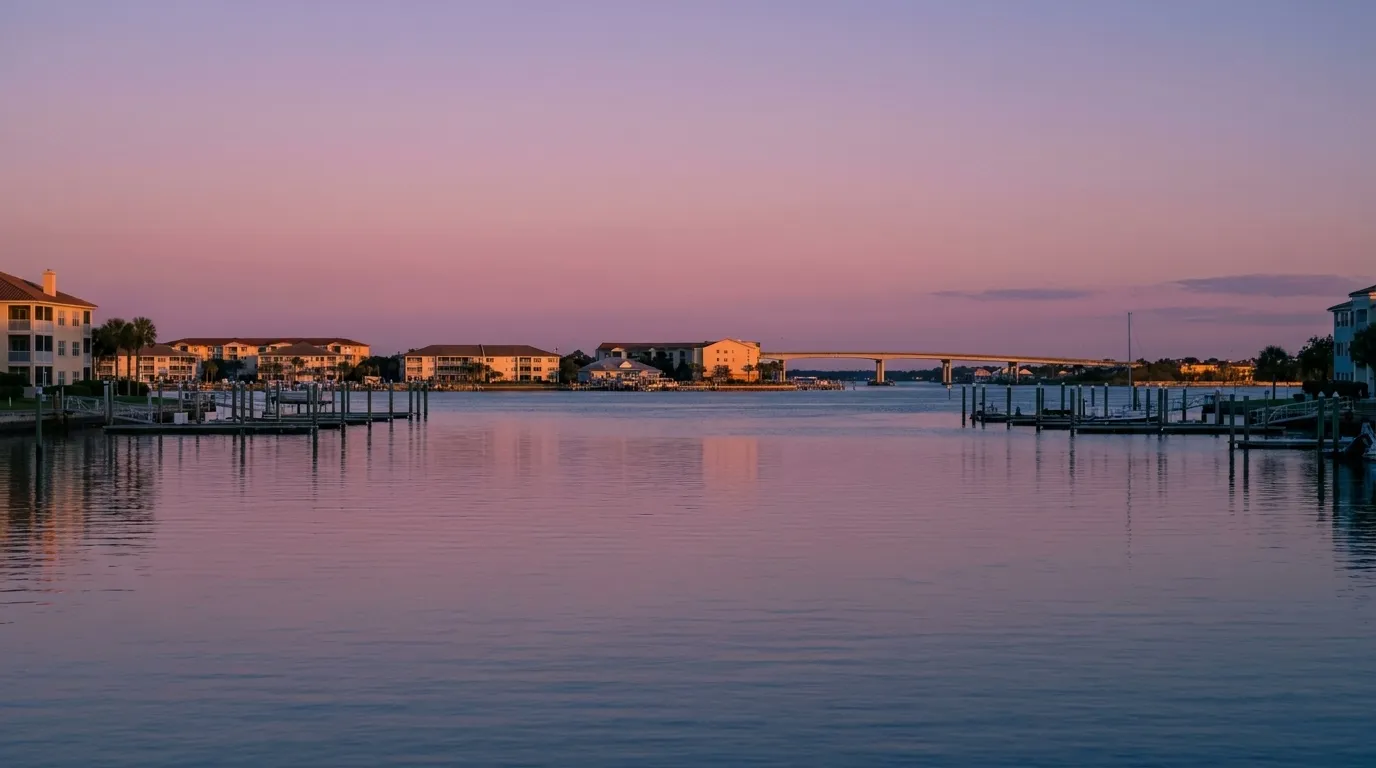 Intracoastal Waterway near Dave & Buster's at dusk in North Miami Beach
