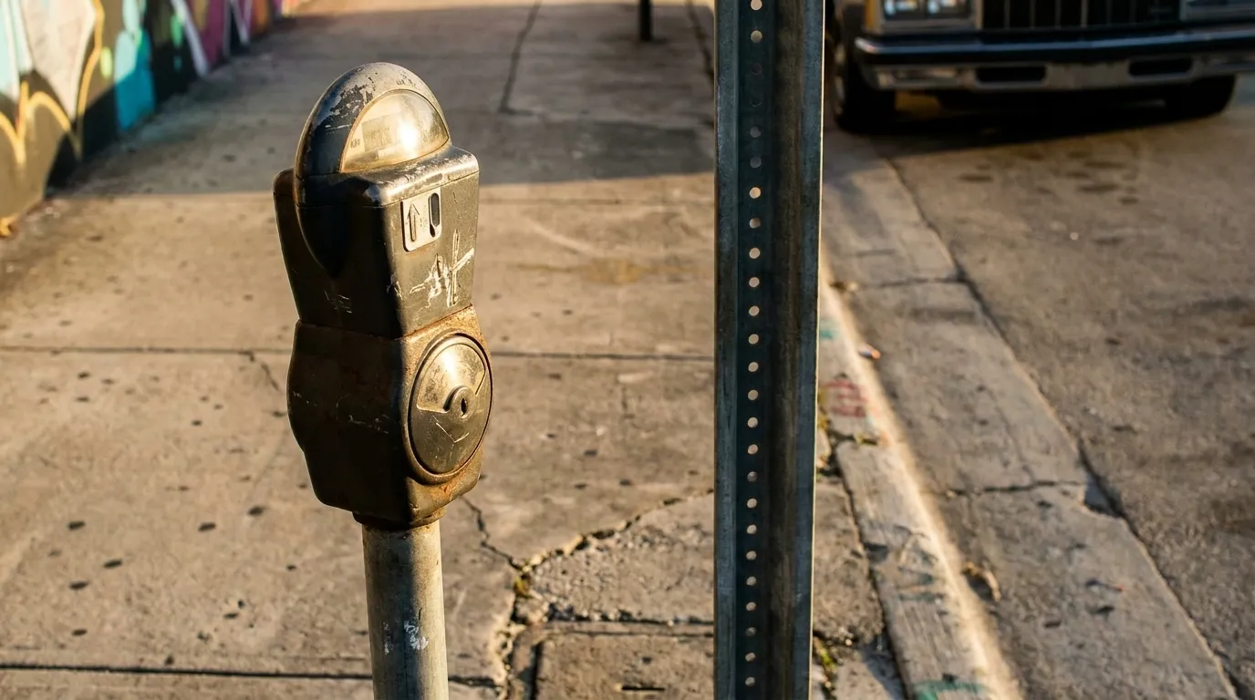 Parking meter on a Wynwood sidewalk in late afternoon light
