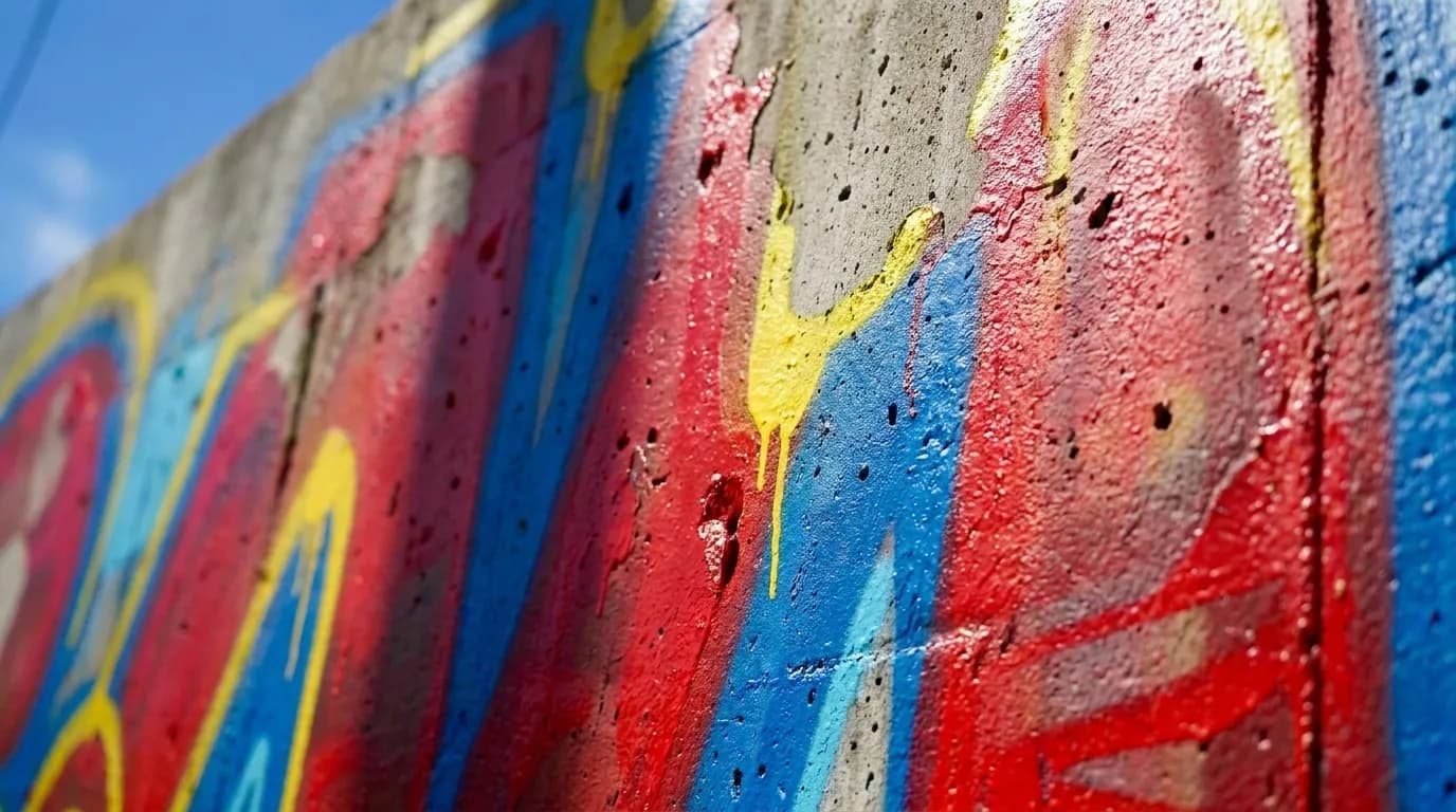 Close-up detail of colorful street art mural on concrete wall in Wynwood