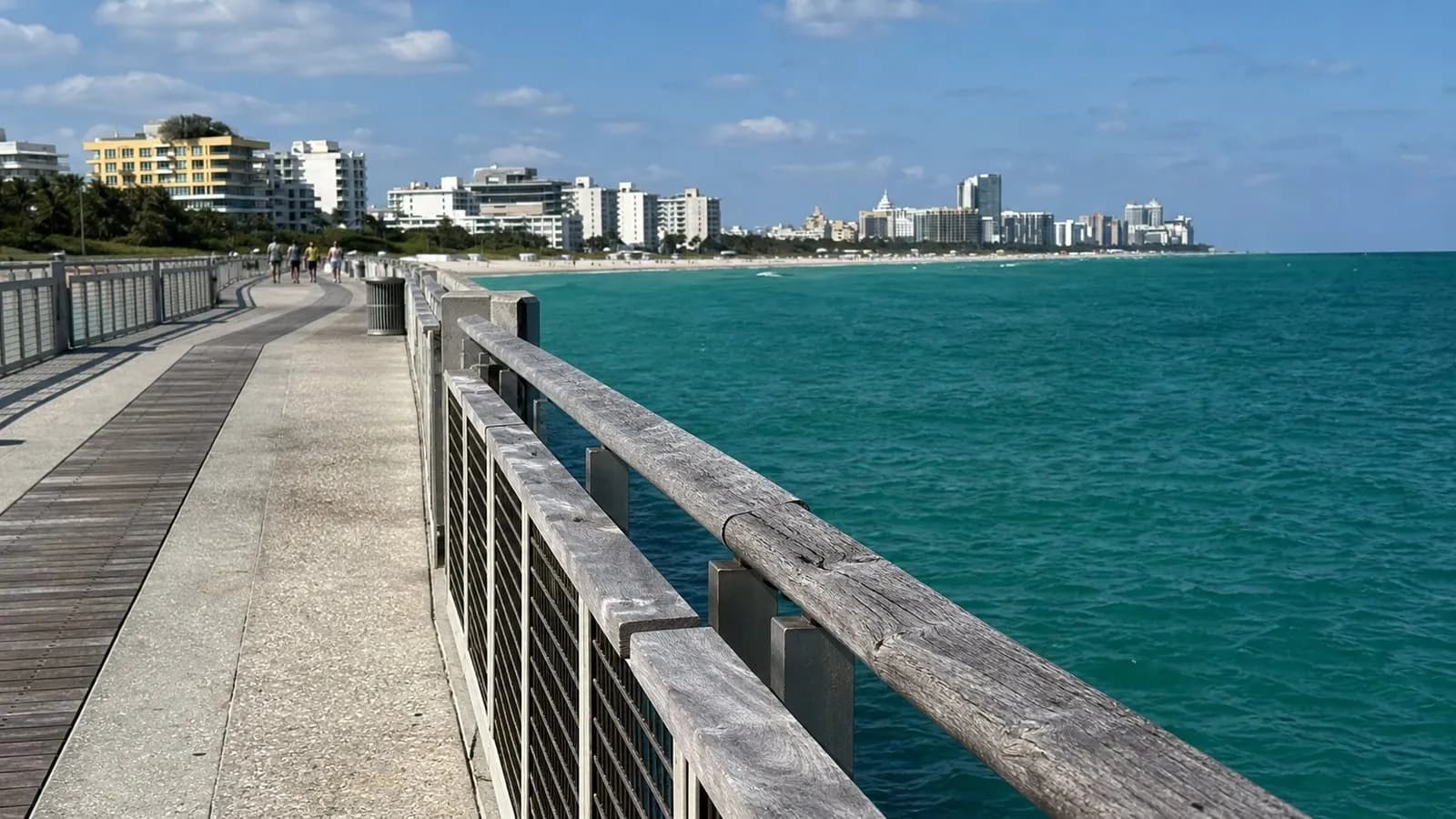 Detail view of the South Pointe Park Pier walkway and water in Miami Beach.