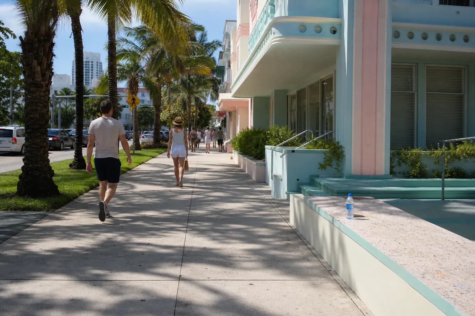 South Beach Art Deco sidewalk shade route
