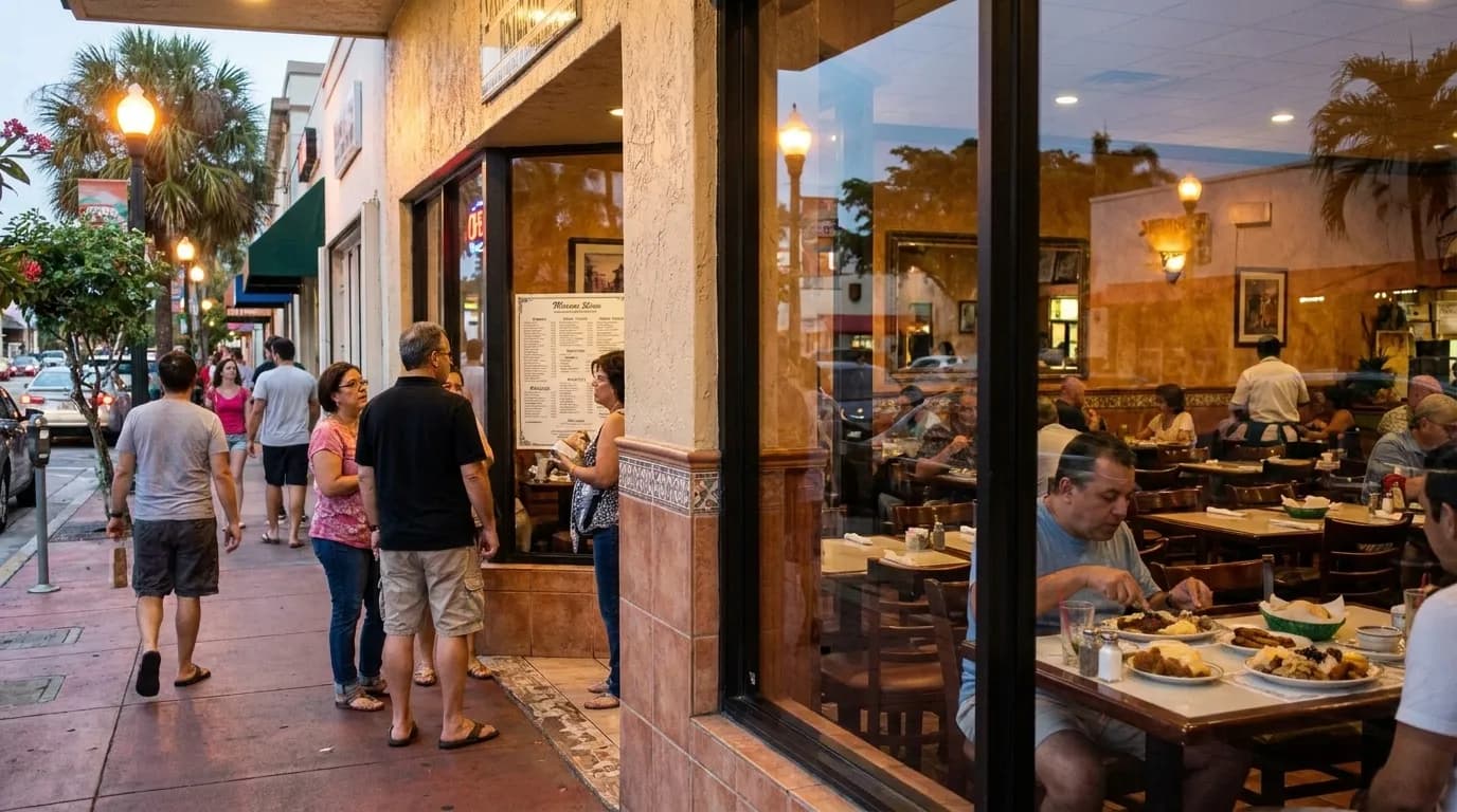 Versailles Restaurant exterior on Calle Ocho in Little Havana with distinctive mirror-clad facade