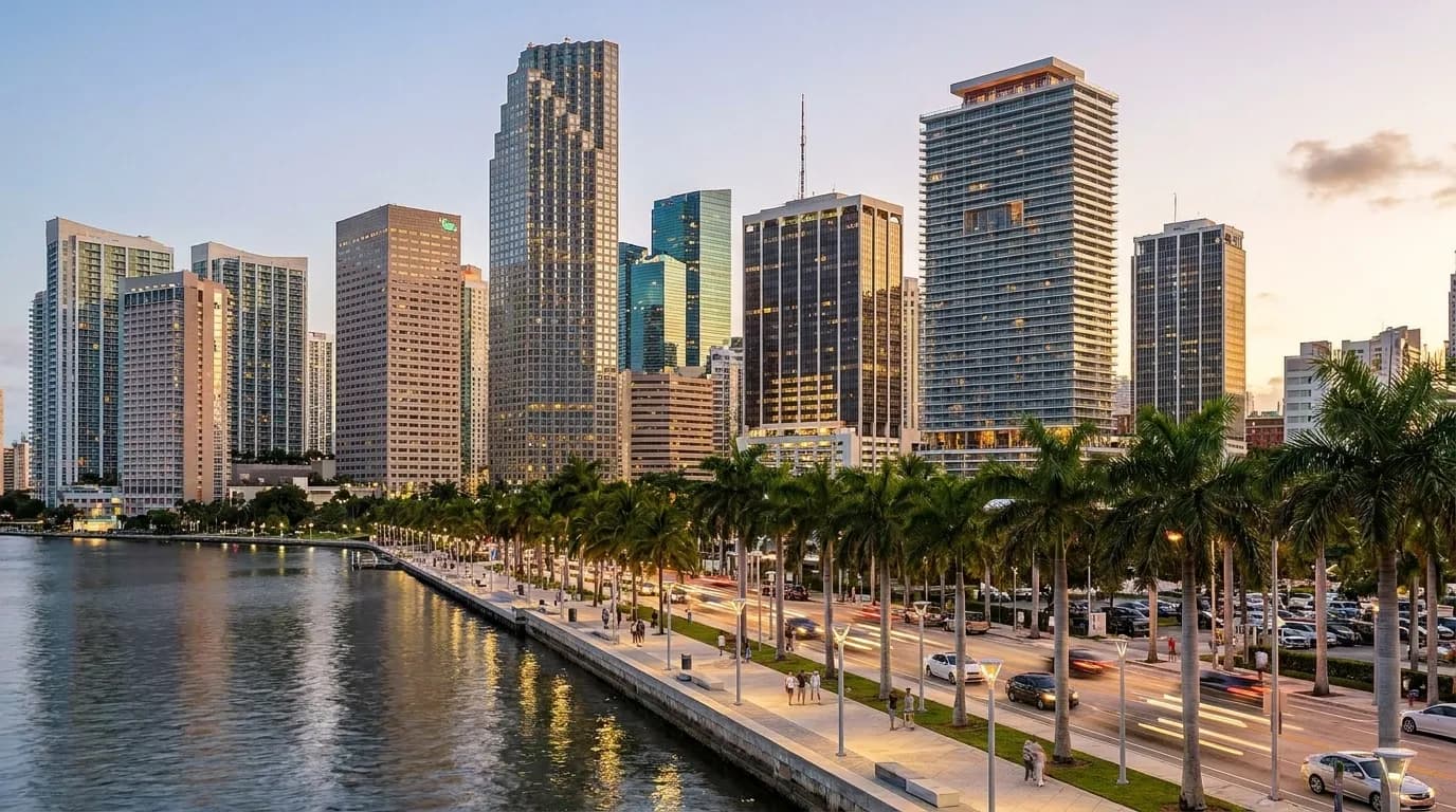 Brickell Avenue in Miami with modern high-rises and palm-lined streets