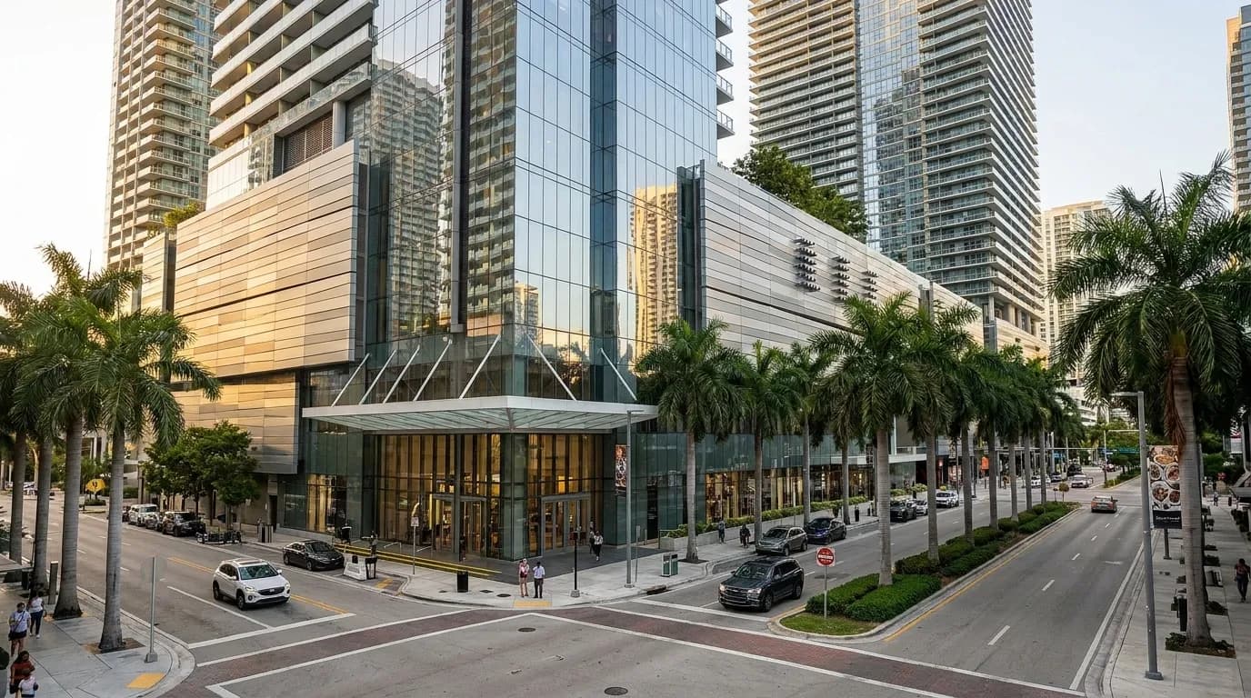 Brickell Avenue skyline in downtown Miami with modern high-rise buildings