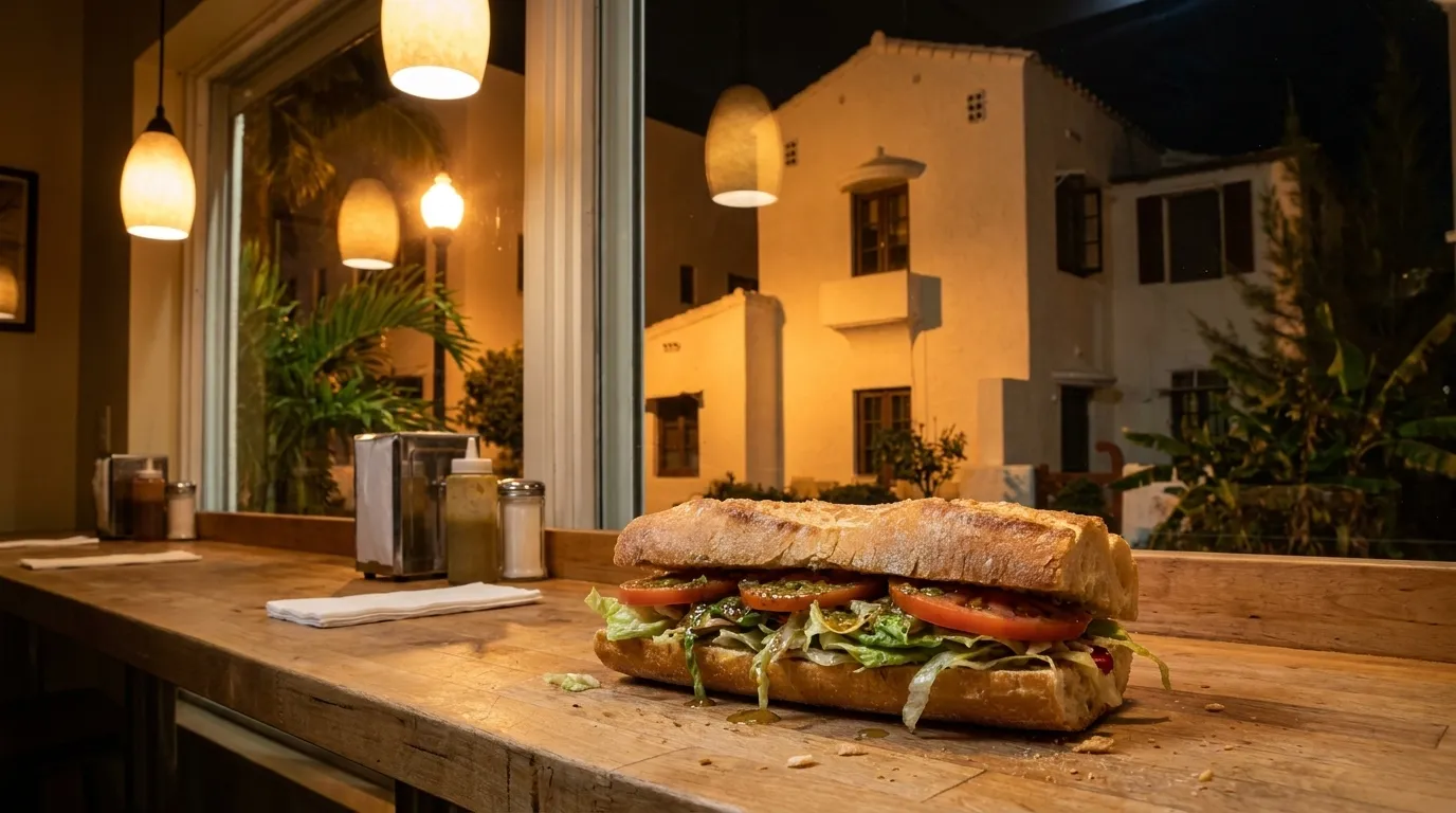 French sandwich with fresh vegetables and baguette from Miami late night spot