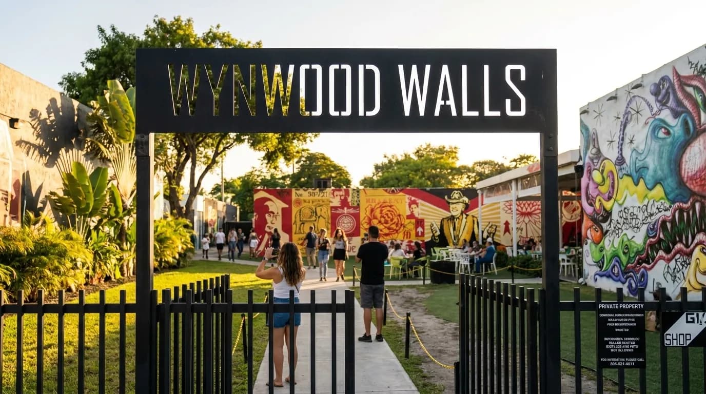 Colorful street murals covering building facades in Wynwood, Miami