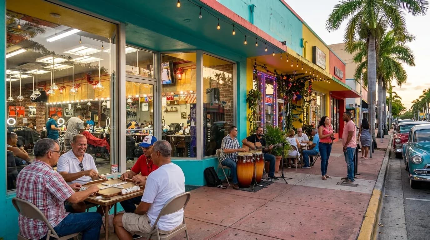 Calle Ocho street scene during Viernes Culturales in Little Havana
